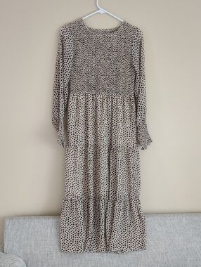 Medium Semi Sheer Dot Pattern Smocked Dress